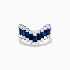 Effy Jewelry 14K White Gold Sapphire and Diamond Contoured Band Ring | Rings