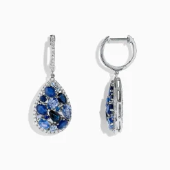 Effy Jewelry 14K White Gold Sapphire and Diamond Teardrop Earrings, 4.31 TCW | Earrings