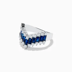 Effy Jewelry 14K White Gold Sapphire and Diamond Contoured Band Ring | Rings
