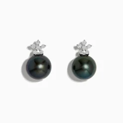 Effy Jewelry 14K White Gold Tahitian Pearl and Diamond Earrings 9-10 mm | Earrings