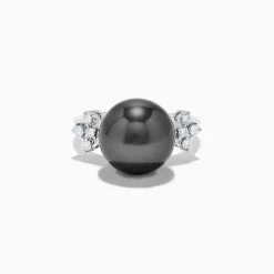 Effy Jewelry 14K White Gold Tahitian Pearl and Diamond Ring | Rings