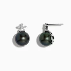 Effy Jewelry 14K White Gold Tahitian Pearl and Diamond Earrings 9-10 mm | Earrings