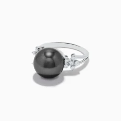 Effy Jewelry 14K White Gold Tahitian Pearl and Diamond Ring | Rings
