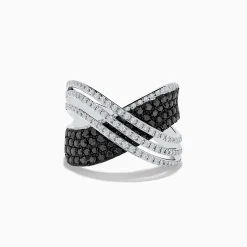 Effy Jewelry 14K White Gold White and Black Diamond Criss Cross Ring | Rings