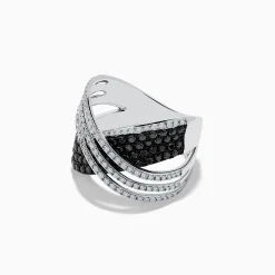 Effy Jewelry 14K White Gold White and Black Diamond Criss Cross Ring | Rings