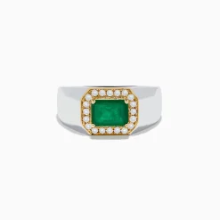 Effy Jewelry 14K White u0026 Yellow Gold Emerald and Diamond Ring | Mens