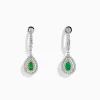 Effy Jewelry 14K White u0026 Yellow Gold Pear Shaped Double Diamond Halo Emerald Drop Earrings | Earrings