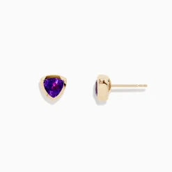 BH Multi 14K Yellow Gold Amethyst Trillion Cut Stud Earrings | Earrings