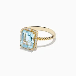 Effy Jewelry 14K Yellow Gold Aquamarine and Diamond Ring | Rings