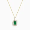 BH Multi 14K Yellow Gold Baguette Diamond Halo Emerald Pendant | Necklaces & Pendants