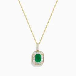 BH Multi 14K Yellow Gold Baguette Diamond Halo Emerald Pendant | Necklaces & Pendants
