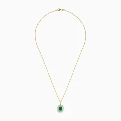 BH Multi 14K Yellow Gold Baguette Diamond Halo Emerald Pendant | Necklaces & Pendants