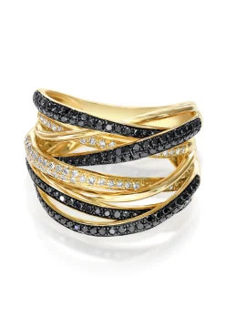 Effy Jewelry 14K Yellow Gold Black and White Diamond Ring, 0.74 TCW | Rings