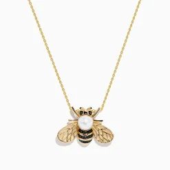 Effy Jewelry 14K Yellow Gold Black Diamond, Freshwater Pearl Bee Pendant | Necklaces & Pendants