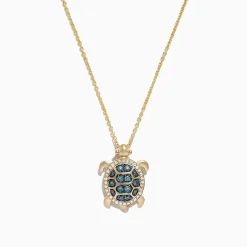 Effy Jewelry 14K Yellow Gold Blue and White Diamond Sea Turtle Pendant, 0.41 TCW | Necklaces & Pendants