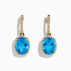Effy Jewelry 14K Yellow Gold Blue Topaz and Diamond Drop Earrings | Earrings