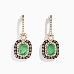 Effy Jewelry 14k Yellow Gold Brown u0026 White Diamond Halo Emerald Drop Earrings | Earrings