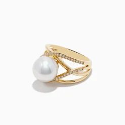 Effy Jewelry 14K Yellow Gold Cultured Fresh Water Pearl and Diamond Ring | Rings