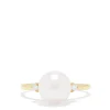 Effy Jewelry 14K Yellow Gold Cultured Pearl and Diamond Accented Ring, 0.05 TCW | Rings