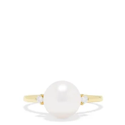 Effy Jewelry 14K Yellow Gold Cultured Pearl and Diamond Accented Ring, 0.05 TCW | Rings
