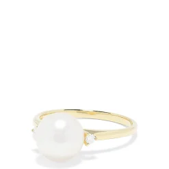 Effy Jewelry 14K Yellow Gold Cultured Pearl and Diamond Accented Ring, 0.05 TCW | Rings