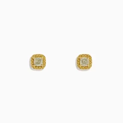Effy Jewelry 18K Yellow Gold Cushion Halo Yellow Diamond Stud Earrings 0.73 TCW | Earrings