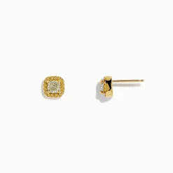 Effy Jewelry 18K Yellow Gold Cushion Halo Yellow Diamond Stud Earrings 0.73 TCW | Earrings