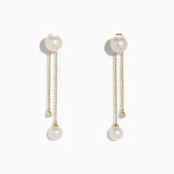 Effy Jewelry 14K Yellow Gold Diamond and Fresh Water Pearl Drop Earrings, 0.05 TCW | Earrings