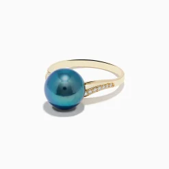 Effy Jewelry 14K Yellow Gold Diamond Black Tahitian Pearl Ring | Rings