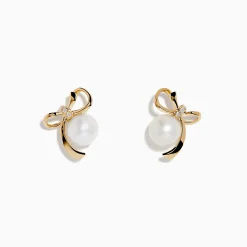 Effy Jewelry 14K Yellow Gold Diamond Fresh Water Pearl Earrings | Earrings