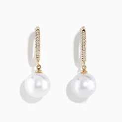 Effy Jewelry 14K Yellow Gold Diamond, Fresh Water Pearl Earrings | Earrings
