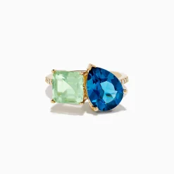 Effy Jewelry 14K Yellow Gold Diamond Green Amethyst London Blue Topaz Toi Et Moi Ring | Rings