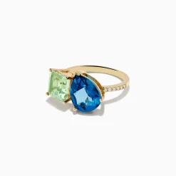 Effy Jewelry 14K Yellow Gold Diamond Green Amethyst London Blue Topaz Toi Et Moi Ring | Rings