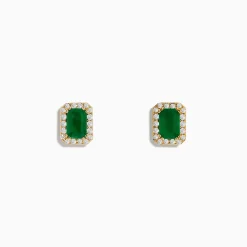 Effy Jewelry 14K Yellow Gold Diamond Halo Emerald Stud Earrings | Earrings