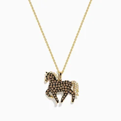 Effy Jewelry 14K Yellow Gold Diamond,Black Diamond,Espresso Diamond Horse Pendant | Necklaces & Pendants