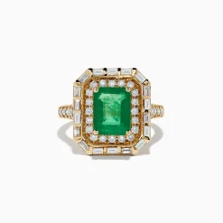Effy Jewelry 14K Yellow Gold Double Halo Emerald Cocktail Ring | Rings