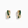 Effy Jewelry 14K Yellow Gold Emerald and Diamond Crossover Hoop Earrings 1/2" | Earrings