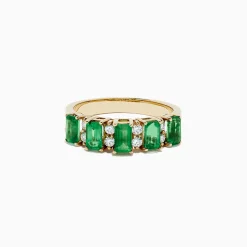 BH Multi 14K Yellow Gold Emerald and Diamond Band, 1.53 TCW | Rings