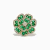 Effy Jewelry 14K Yellow Gold Emerald and Diamond Flower Ring | Rings