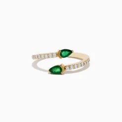 Effy Jewelry 14K Yellow Gold Emerald and Diamond Bypass Ring | Rings