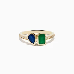 Effy Jewelry 14K Yellow Gold Emerald and Sapphire Toi Et Moi Diamond Ring | Rings