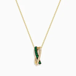 Effy Jewelry 14K Yellow Gold Emerald and Diamond Crossover Pendant | Necklaces & Pendants