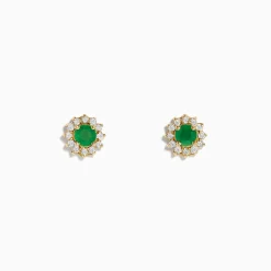 Effy Jewelry 14K Yellow Gold Emerald and Diamond Stud Earrings, 0.72 TCW | Earrings