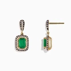 Effy Jewelry 14K Yellow Gold Emerald and Diamond Drop Earrings, 2.51 TCW | Earrings