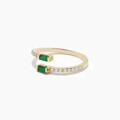 BH Multi 14K Yellow Gold Emerald and Diamond Bypass Ring | Rings