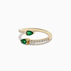 Effy Jewelry 14K Yellow Gold Emerald and Diamond Bypass Ring | Rings