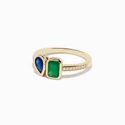 Effy Jewelry 14K Yellow Gold Emerald and Sapphire Toi Et Moi Diamond Ring | Rings