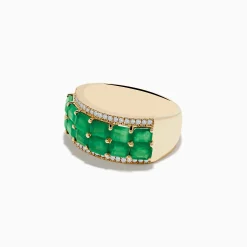 Effy Jewelry 14K Yellow Gold Emerald and Diamond Band Ring | Rings