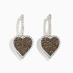 Effy Jewelry 14K Yellow Gold Espresso and White Diamond Heart Earrings | Earrings