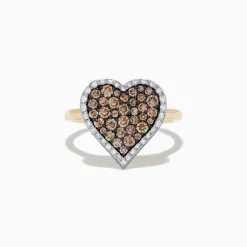 Effy Jewelry 14K Yellow Gold Espresso and White Diamond Heart Ring | Rings